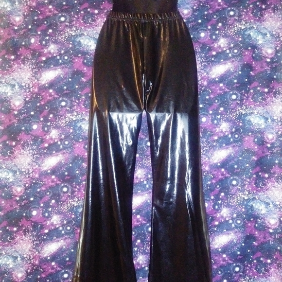 Black Vinyl PVC Latex Bell Bottoms - Picture 2 of 2